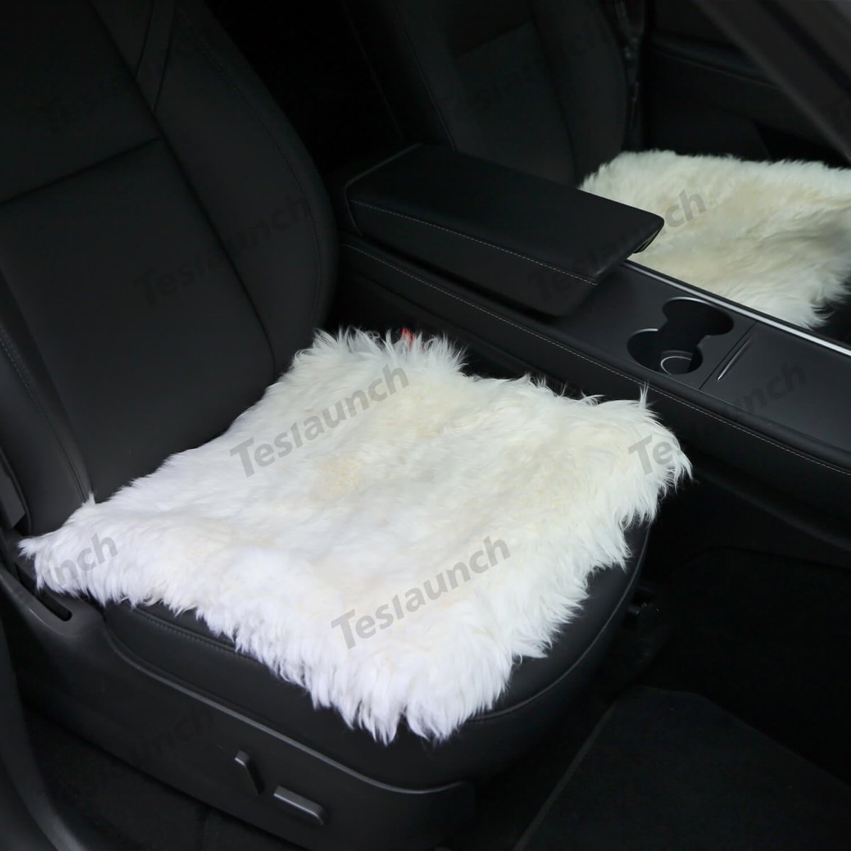 Faux Sheepskin Front Seat Covers Black/White For Tesla Model S/X/3/Y/Cybertruck-2PCS - T-Launch
