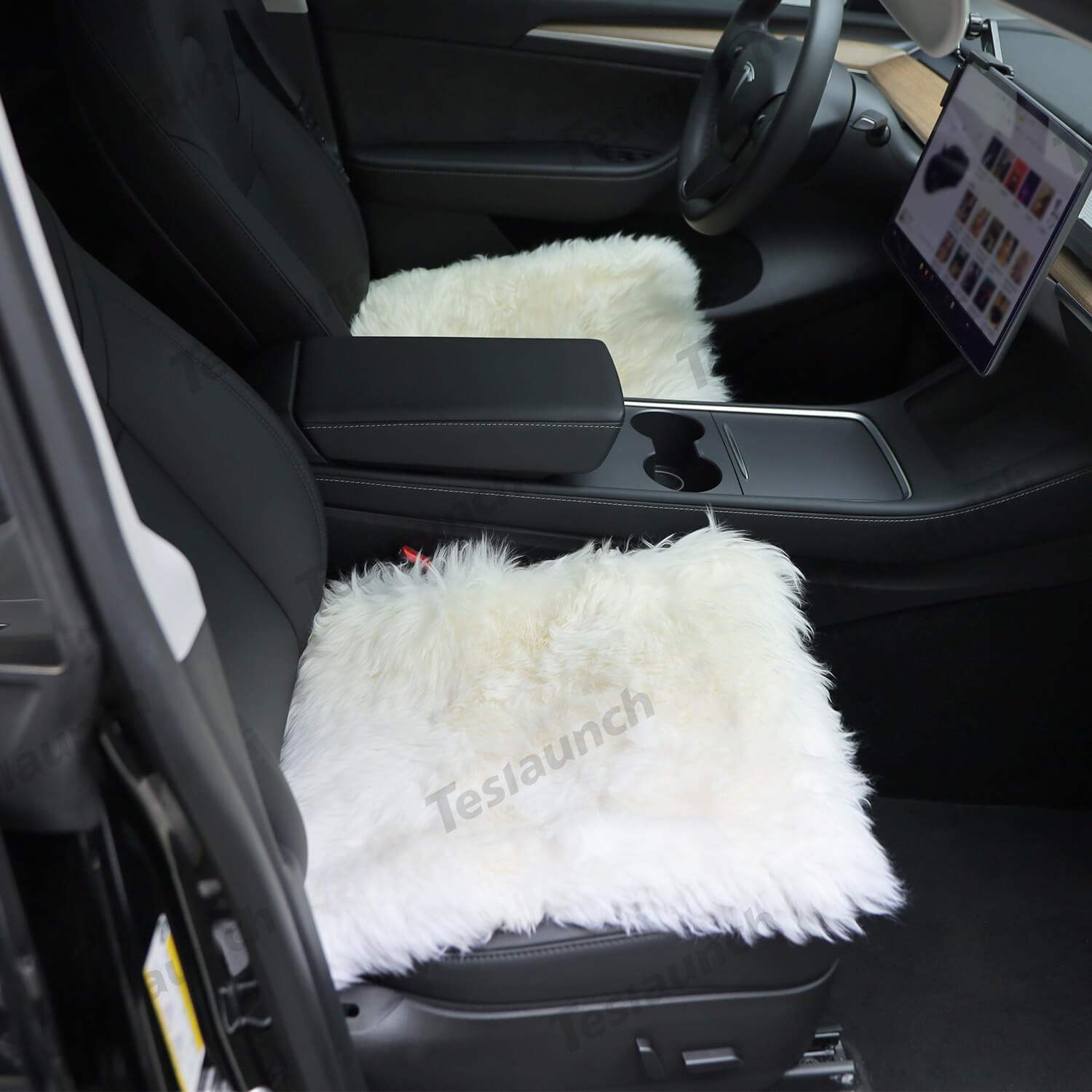 Housses de siège avant en fausse peau de mouton, noir/blanc, pour Tesla  Model S/X/3/Y (2012 – 2023)