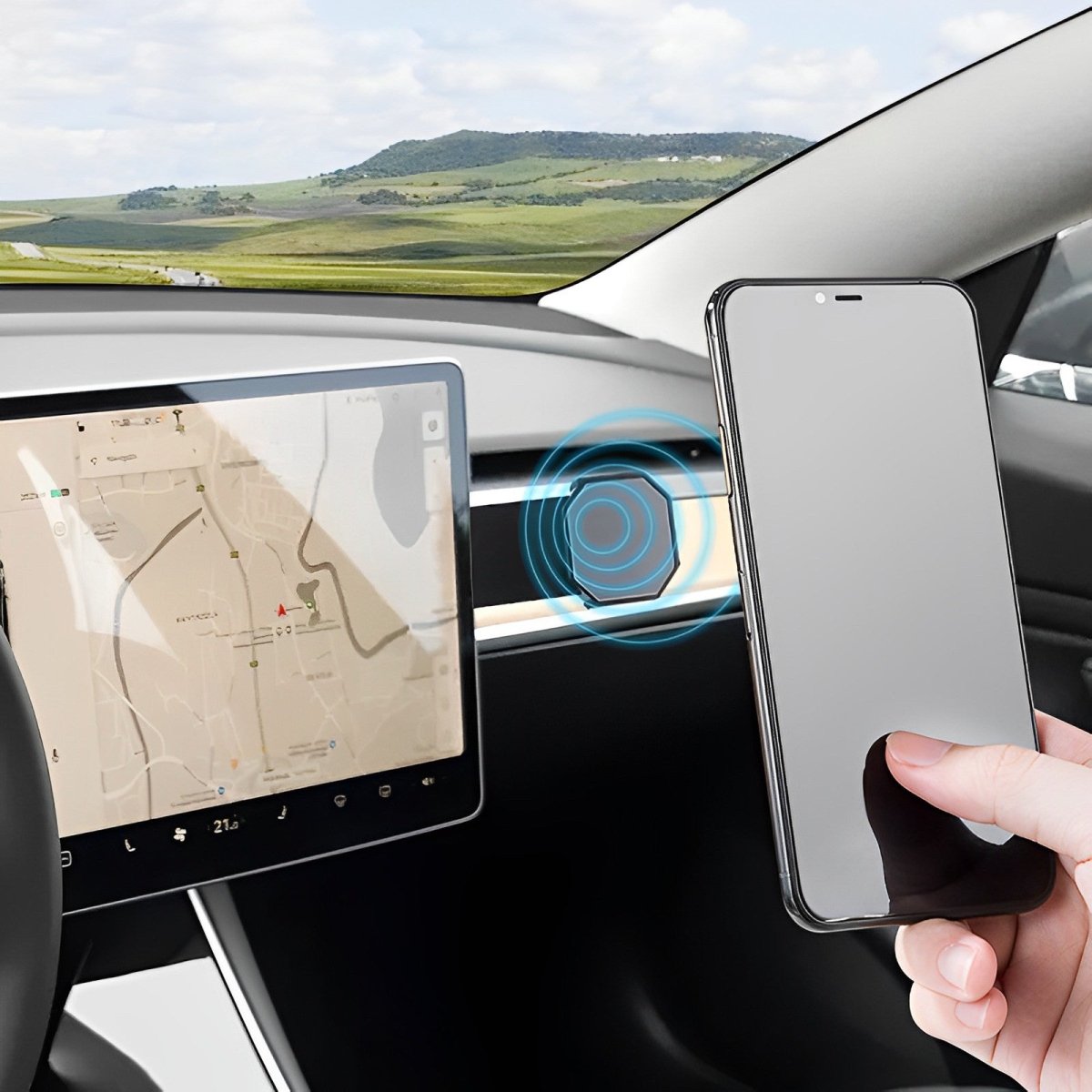 Magnetic Suction Phone Holder for Model 3/Y - Hidden Behind The Screen - T-Launch