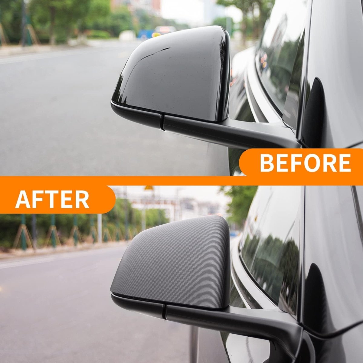 Model Y Side Door Mirror Cover (Carbon Fiber Pattern ABS) (1 pair) (2020-2023) - TESLAUNCH