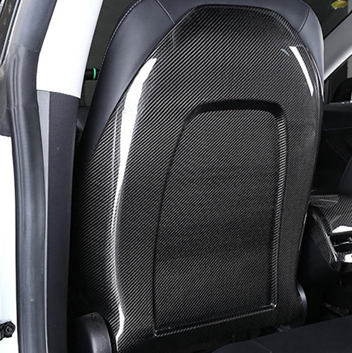 [Real Carbon Fiber] Backseat Cover, Rear Seat Back Overlay for Tesla Model 3/Y (1 Pair) (2017-2023) - TESLAUNCH