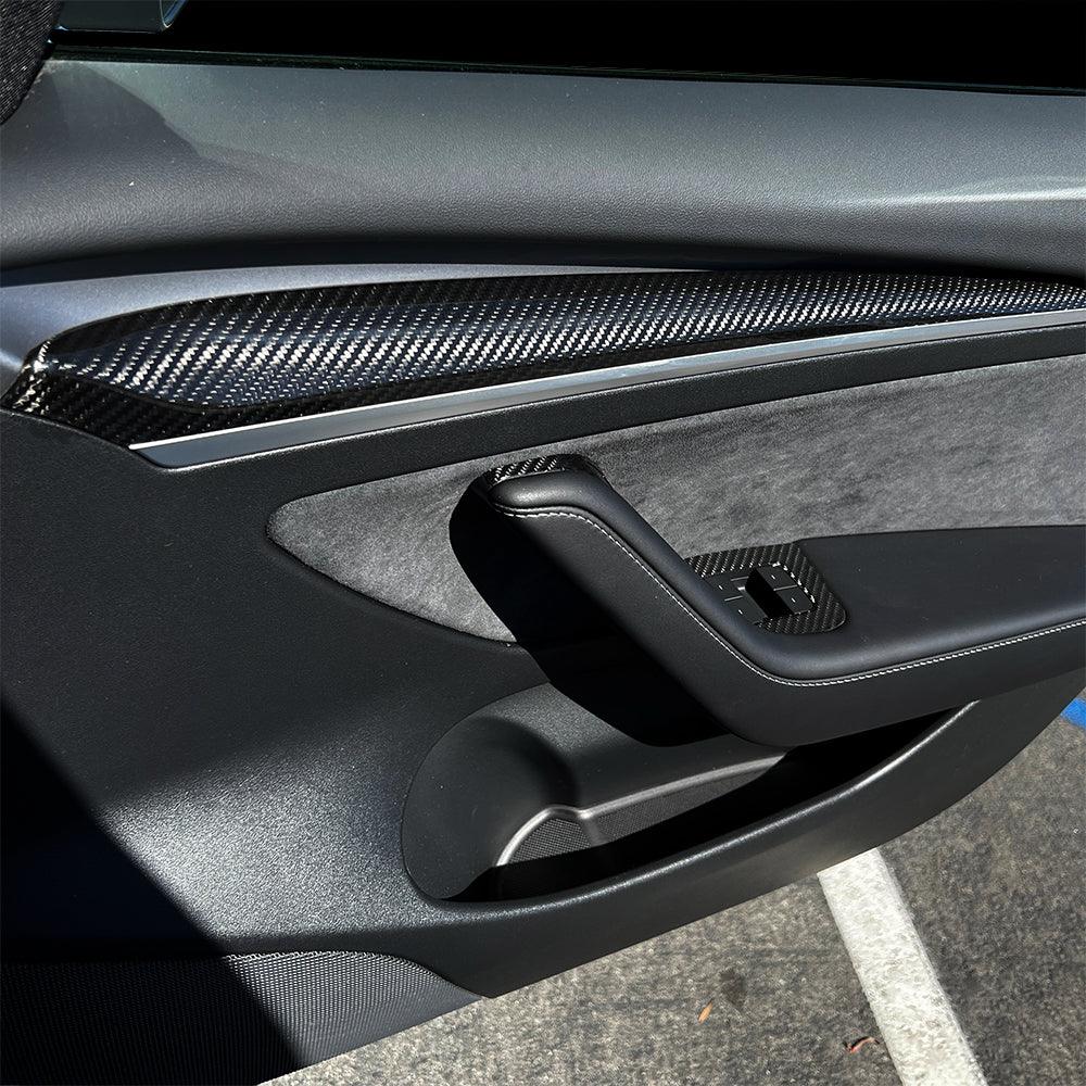 [Real Carbon Fiber] Door Trim Cover For Tesla Model 3, Front Door Trim Panel Caps (2021-2023) - TESLAUNCH