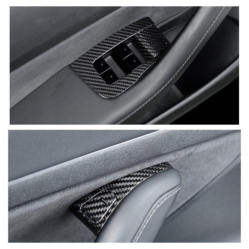 [Real Carbon Fiber] Model 3/Y Door Window Switch Cover, Door Switch Wrap Overlay (2017-2023) - TESLAUNCH