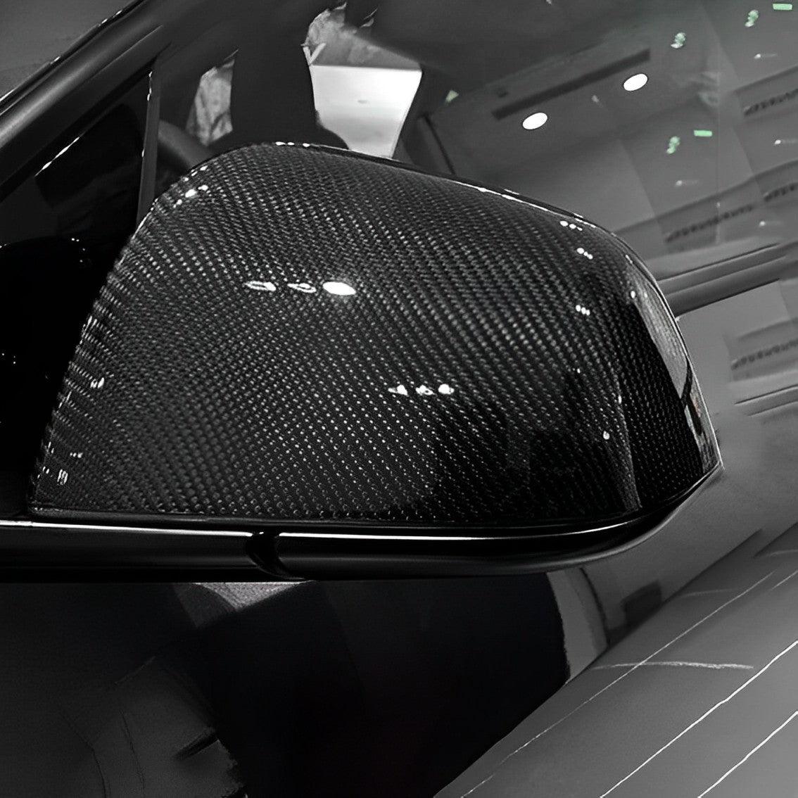 [Real Carbon Fiber] Side Mirror Cover for Tesla Model Y, Rear View Mirrors Cover Cap, OEM Style (2020-2023) - TESLAUNCH