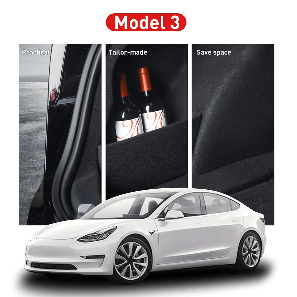 Trunk Side Pocket Extender For Tesla Model 3 (2017-2023) - T-Launch